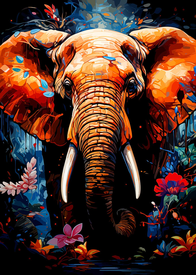 Vibrant Abstract Elephant Portrait