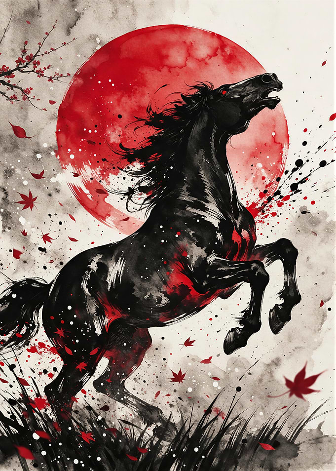 Black Horse Under Red Moon