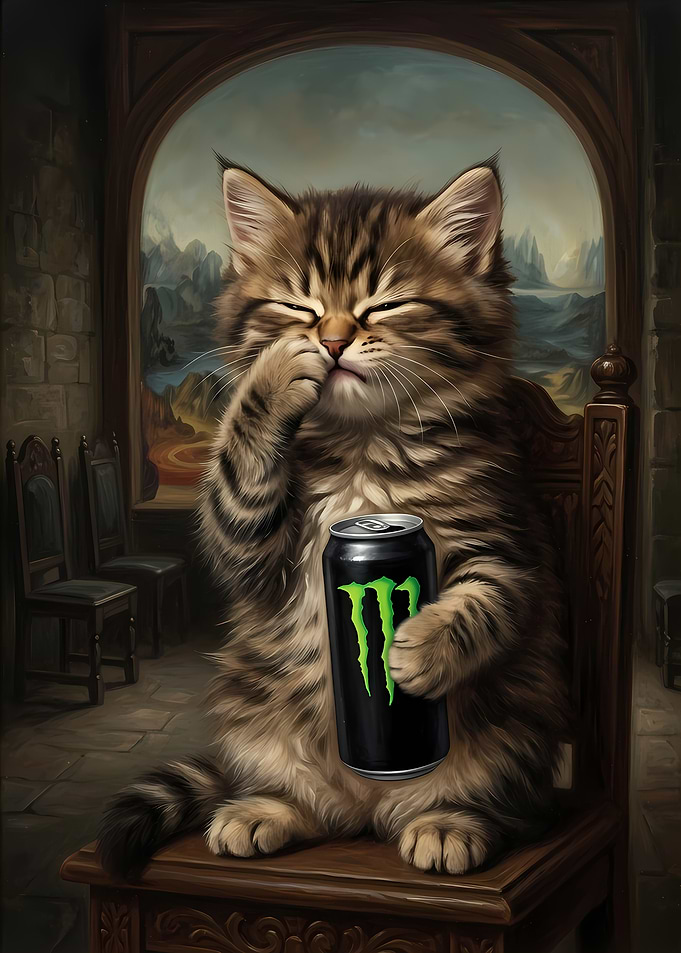 Cute Kitten Drinking Monster Energy
