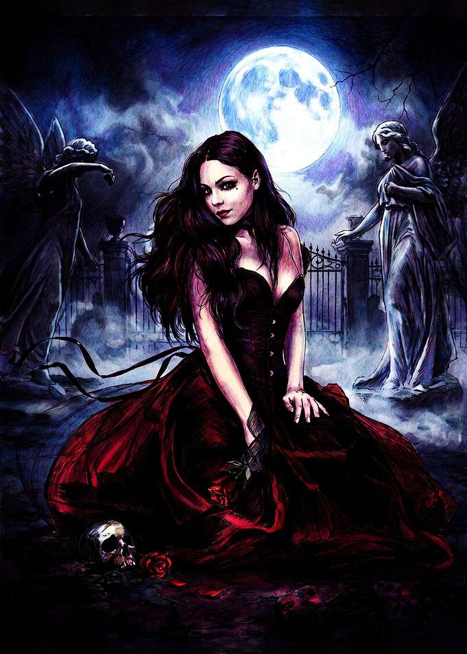 Gothic Woman in Red Dress
