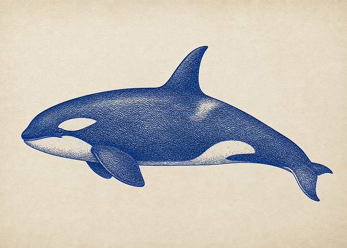 Vintage Style Blue Orca Illustration