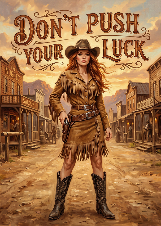 Cowgirl Western Poster Don't Push Luck