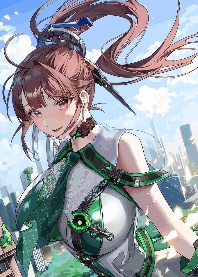 Anime Girl in Green Tech Outfit