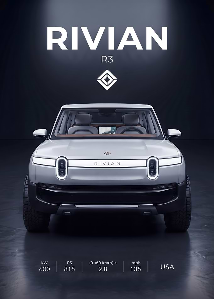 Rivian R3 Electric Vehicle Promotional Poster