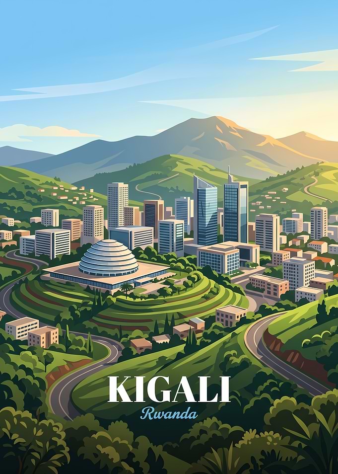 Kigali Rwanda Cityscape Travel Poster