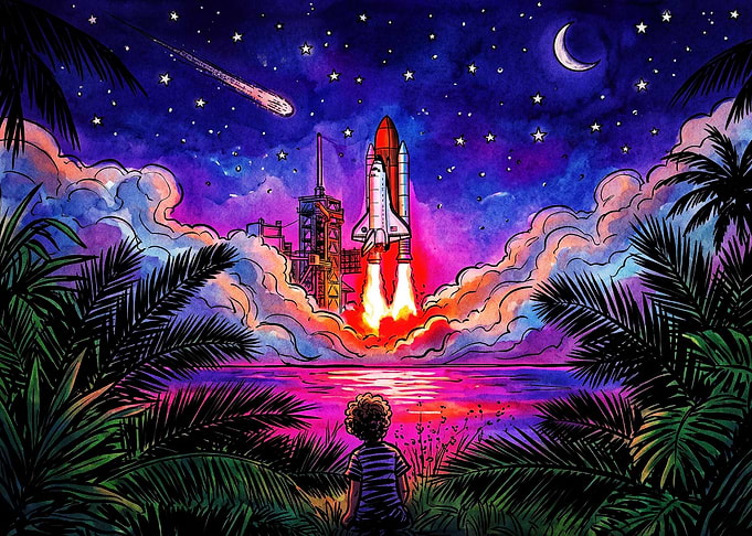 Child Watching Space Shuttle Launch