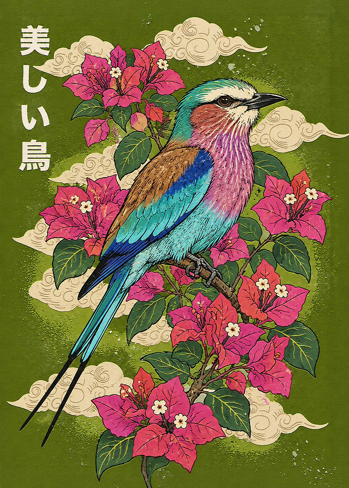 Lilac-Breasted Roller Bird Illustration