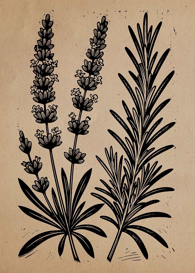 Lavender and Rosemary Botanical Illustration