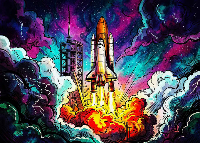 Vibrant Space Shuttle Launch Illustration