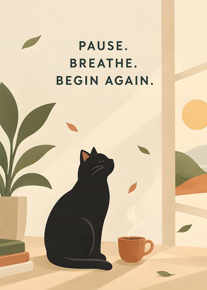 Pause Breathe Begin Again Cat Poster