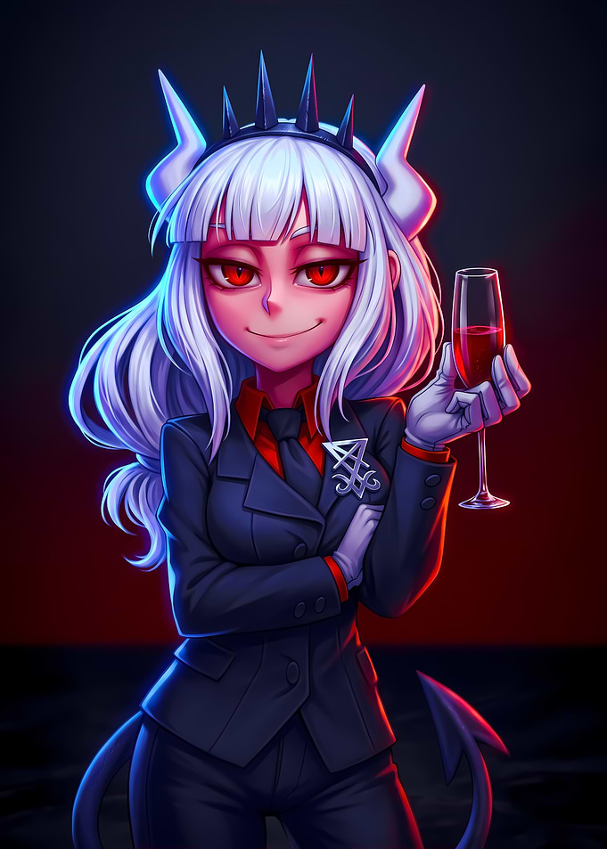 Lucifer from Helltaker with Wine