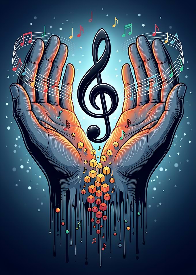 Hands Holding Musical Treble Clef Music