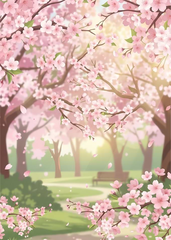 Serene Cherry Blossom Park Landscape