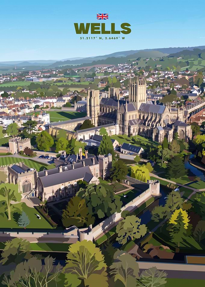 Wells Cathedral City Travel Poster