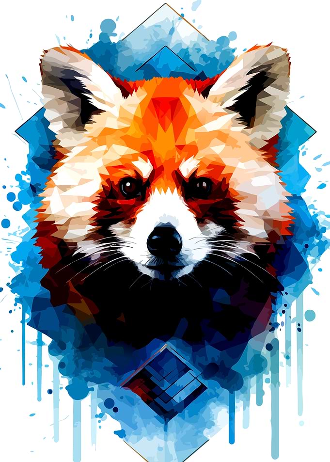 Geometric Red Panda Watercolor Portrait