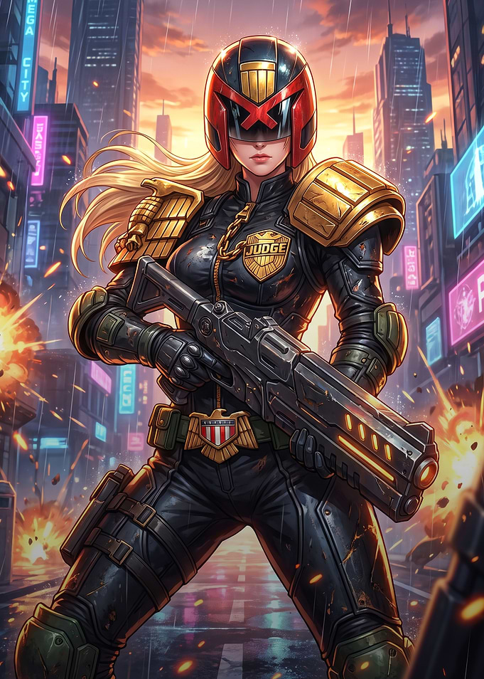 Female Judge Dredd Cyberpunk Warrior