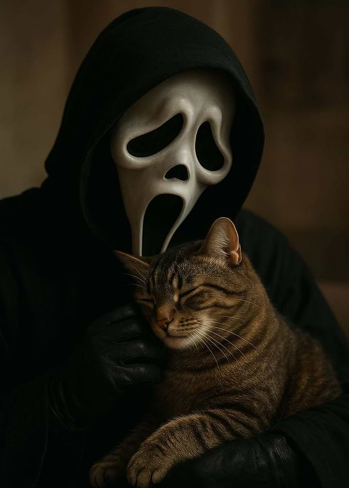 Ghostface Holding a Tabby Cat