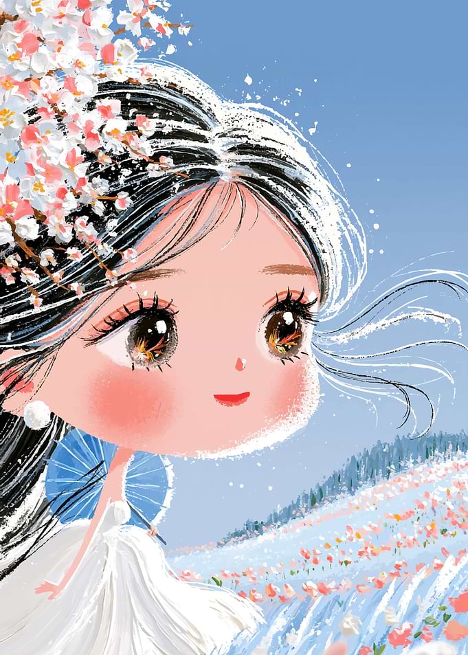 Cute Anime Girl with Cherry Blossoms