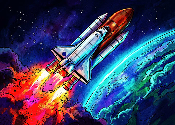 Vibrant Space Shuttle Launch Illustration