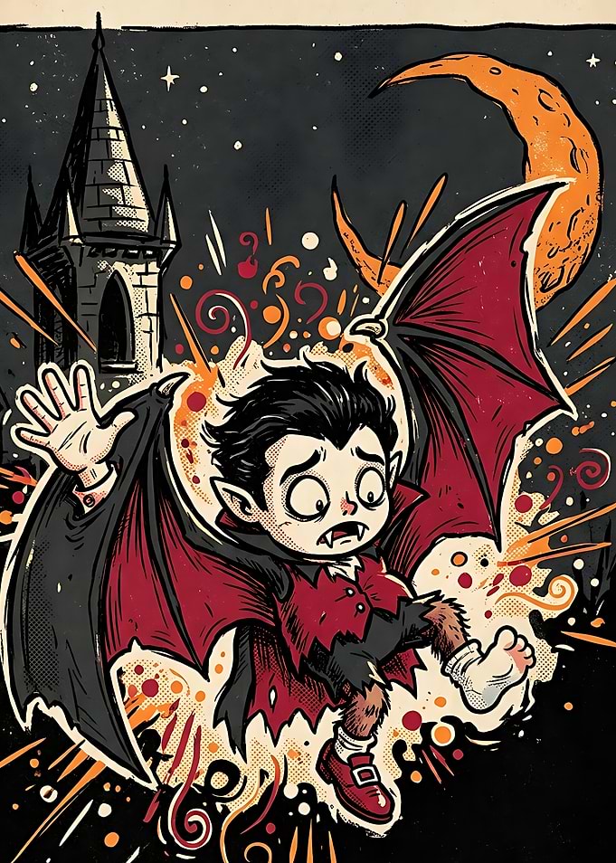 Cute Cartoon Vampire Boy Flying