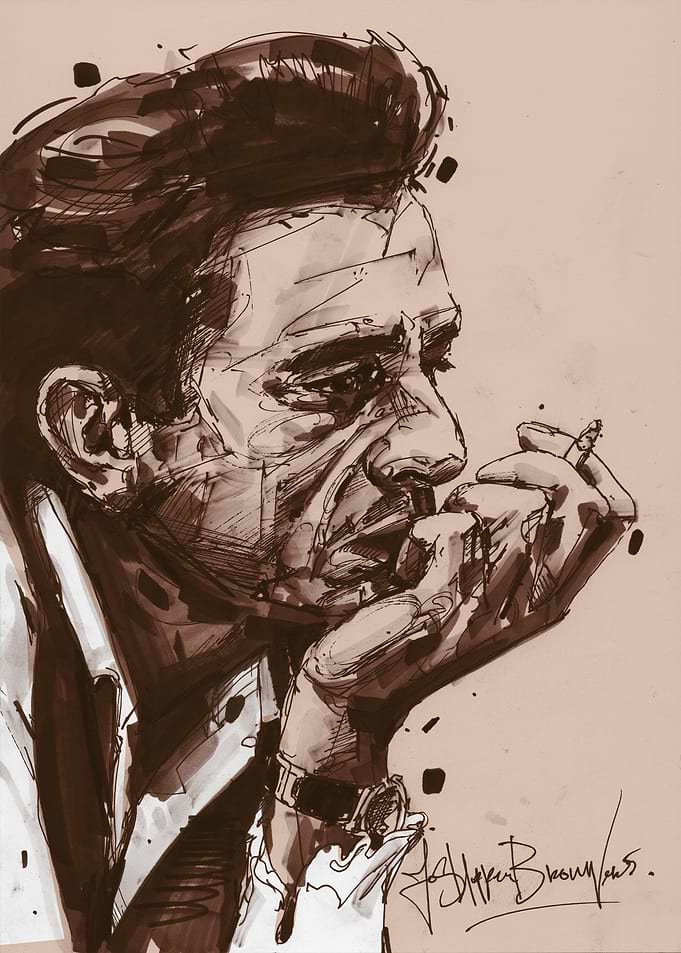 Johnny Cash Ink Portrait Illustration