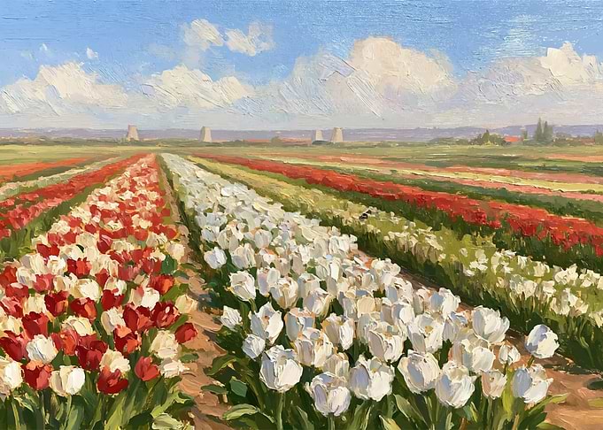 Impressionist Tulip Field Landscape Painting
