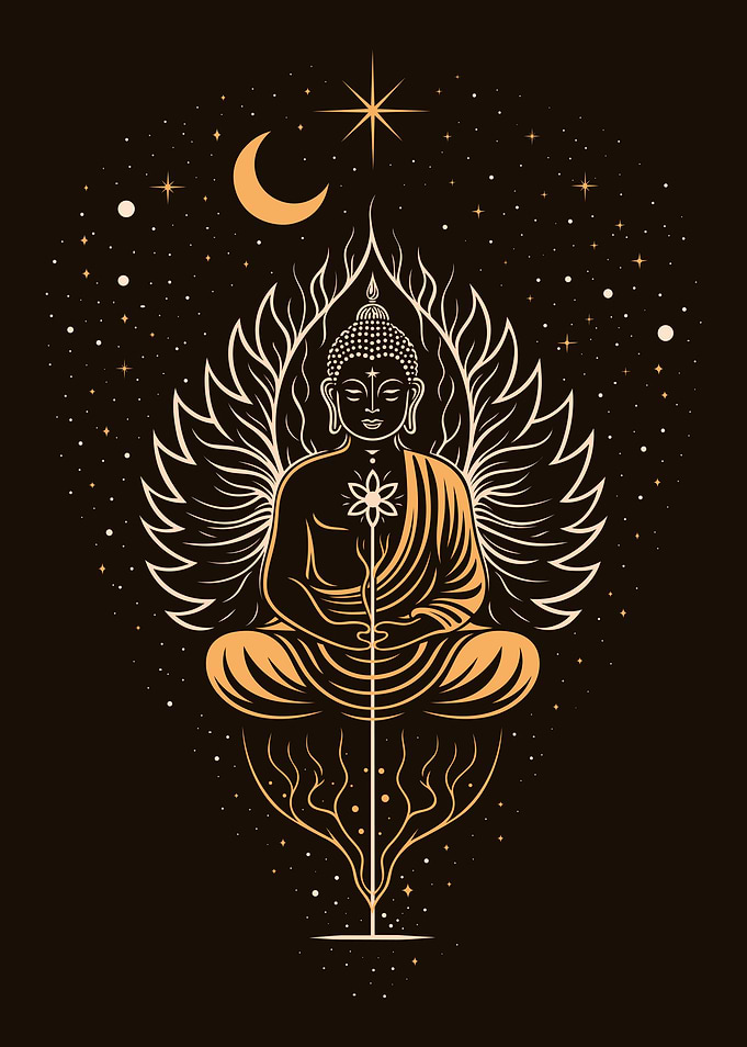Meditating Buddha Celestial Lotus Illustration