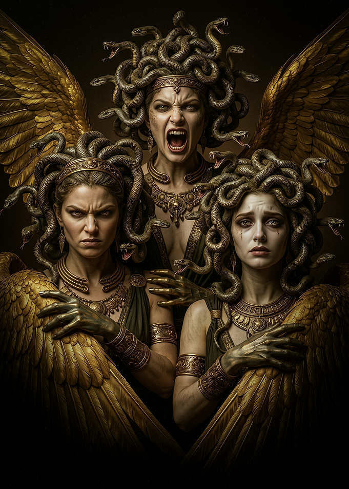 Three Gorgon Sisters with Golden Wings
