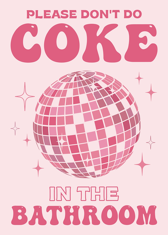 Retro Pink Disco Ball Bathroom Sign