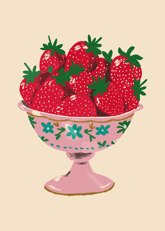 Strawberries in a Pink Floral Bowl