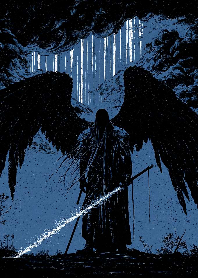 Dark Angel Warrior with Glowing Sword