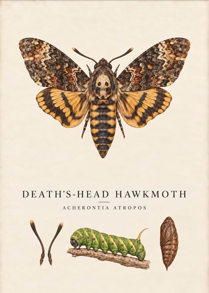 Death's-Head Hawkmoth Scientific Illustration