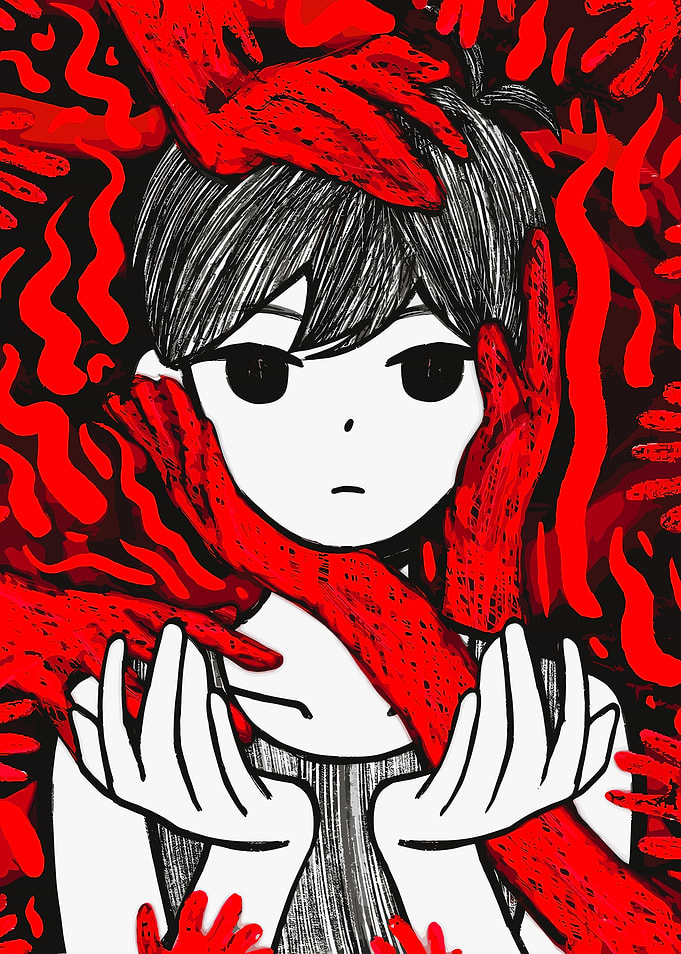 Omori Surrounded by Red Hands