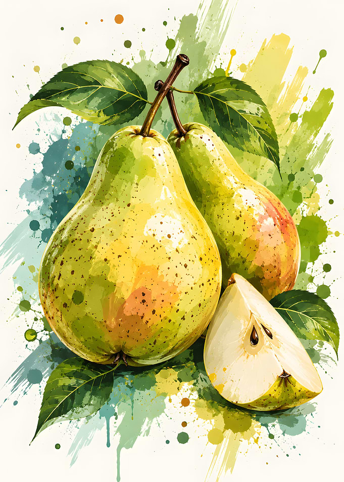 Watercolor Illustration of Fresh Pears