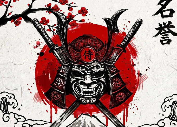 Samurai Mask with Crossed Katanas