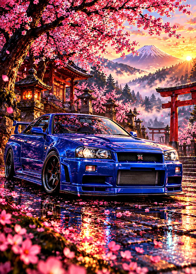 Blue Nissan Skyline GT-R R34 in Japan