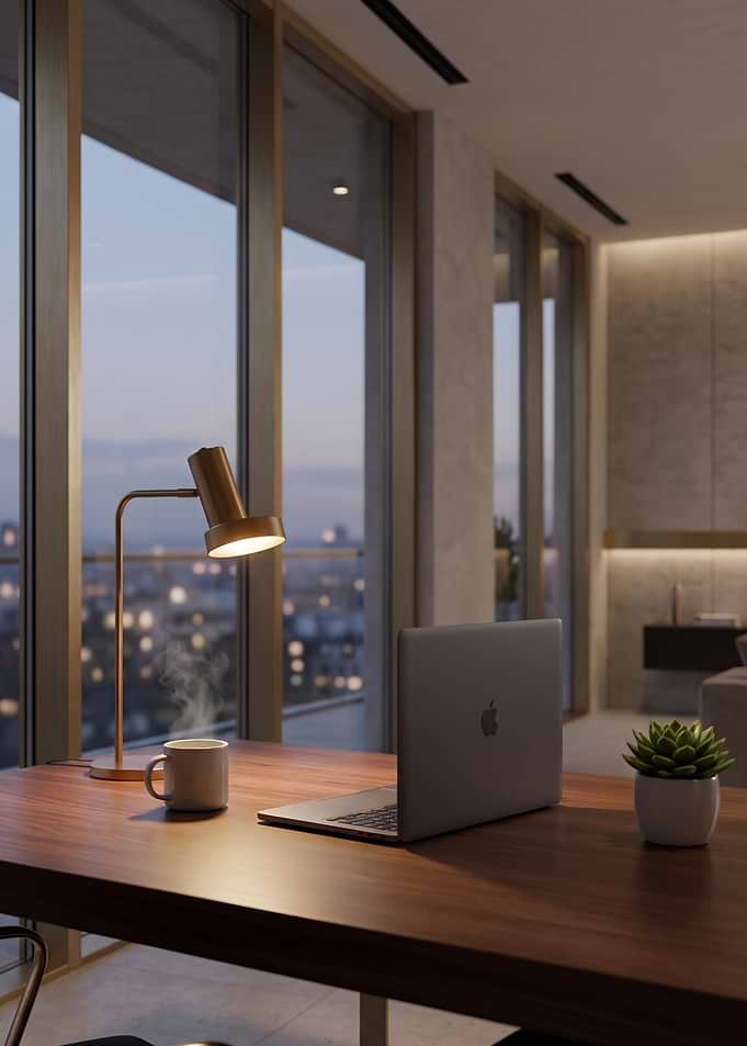 Modern Home Office at Twilight