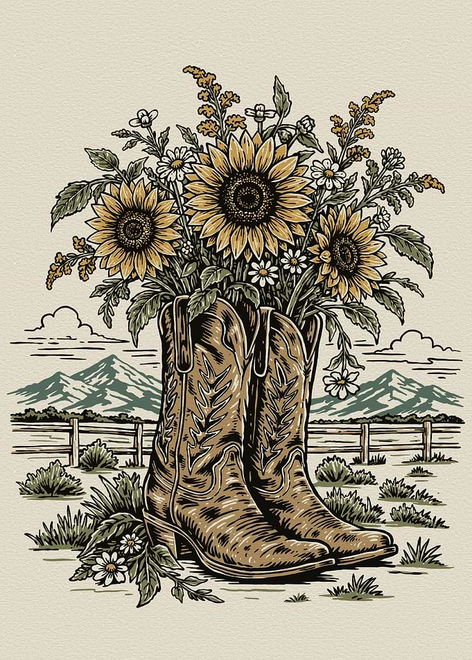 Western Cowboy Boots with Sunflowers