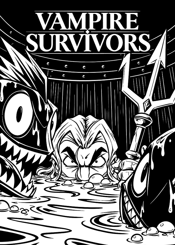 Vampire Survivors Black and White Poster