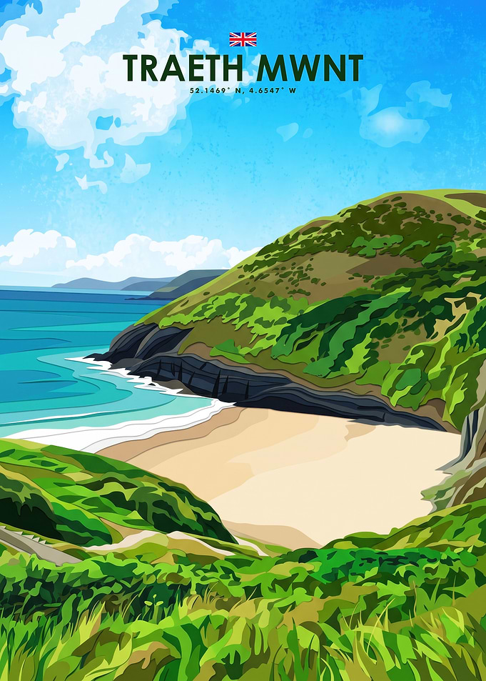 Traeth Mwnt Wales Travel Poster