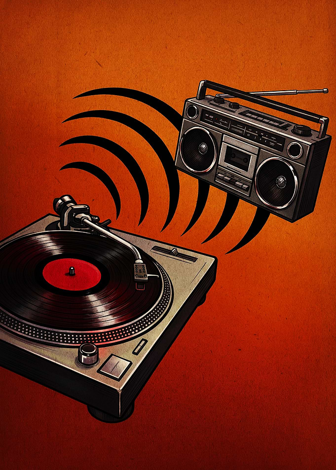 Retro Turntable and Boombox Illustration