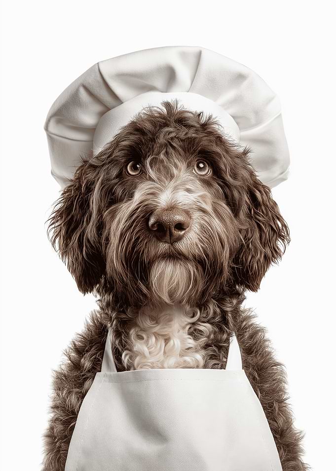 Cute Spanish Water Dog Wearing Chef Hat