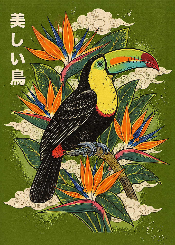 Toucan and Bird of Paradise Illustration
