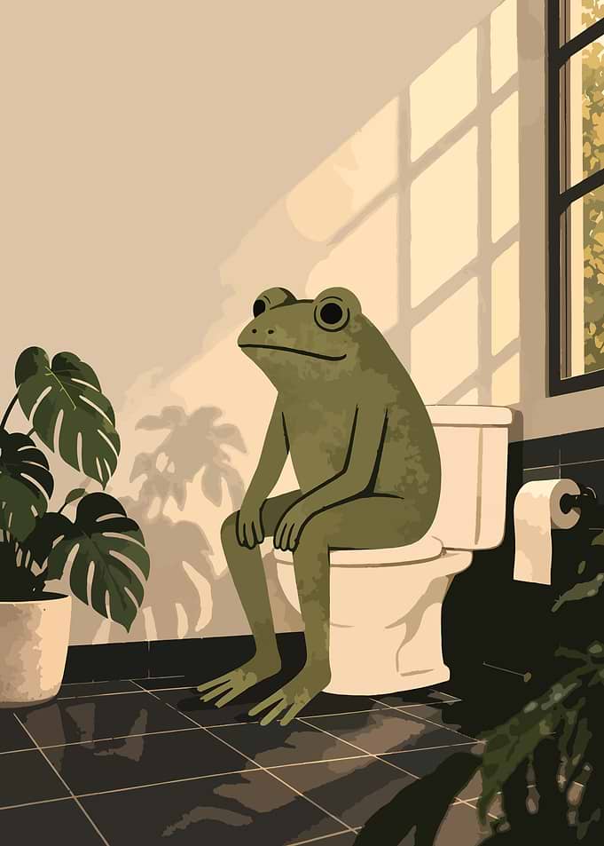 Frog Sitting on Toilet Illustration