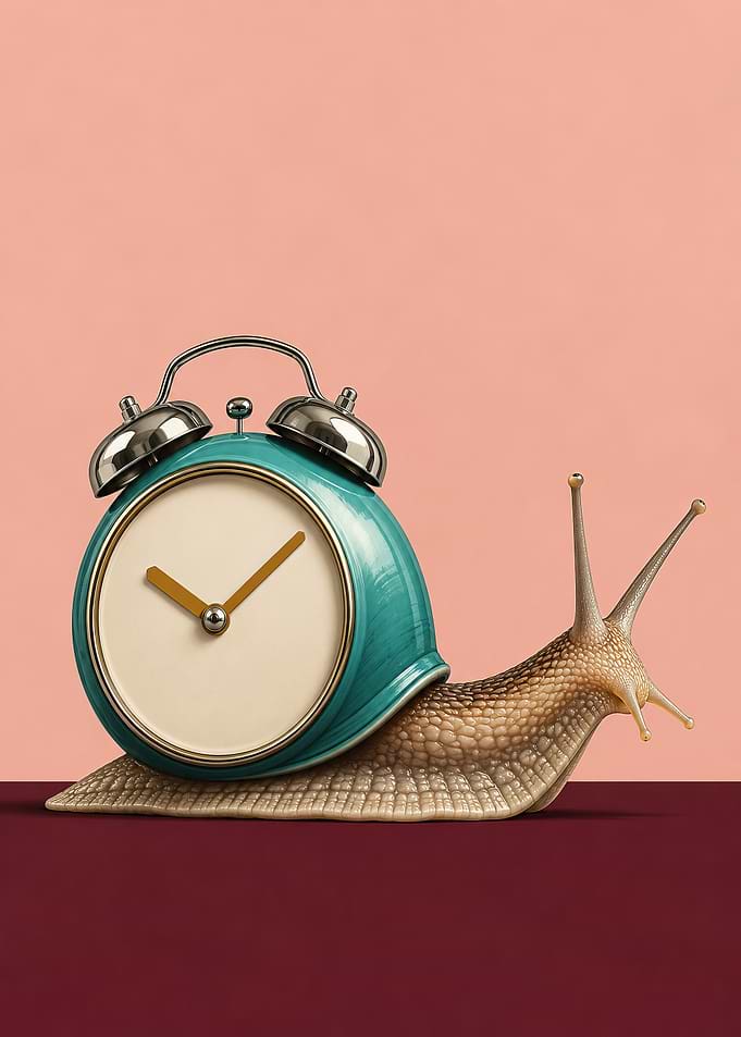 Snail with Alarm Clock Shell Surrealism