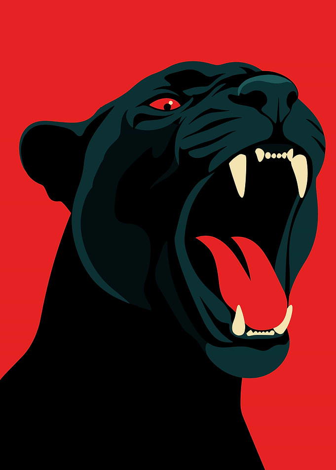 Roaring Black Panther Minimalist Art