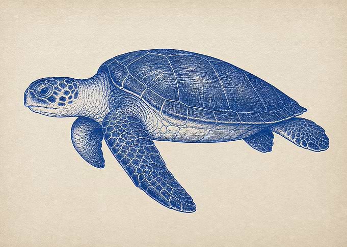 Vintage Blue Sea Turtle Illustration
