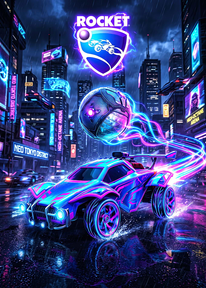 Rocket League Neon City Poster