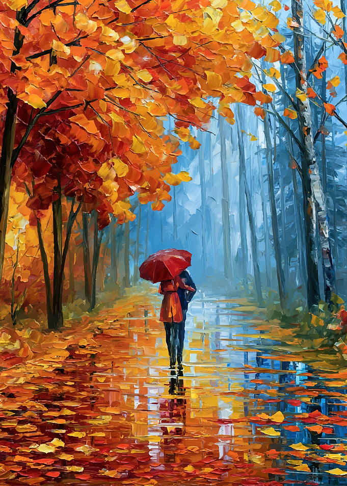 Couple Walking Under Red Umbrella