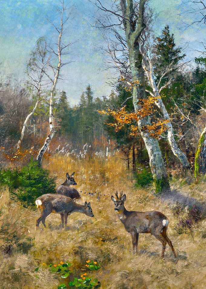 Deer in a Forest Clearing Painting by Josef Schmitzberger